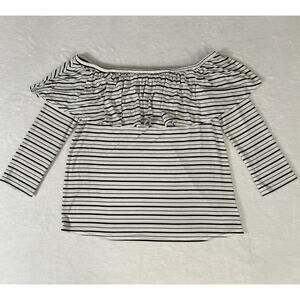 American Eagle Nautical Off Shoulder Top Size S Beachy Coastal Boat Neck Ruffle